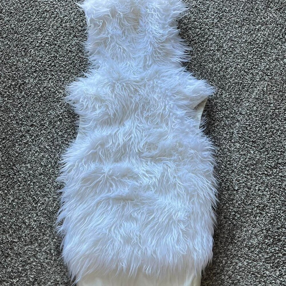 White Faux Fur Vest With Hood/Animal Ears Women S Rave Party Cosplay Gamer Furry - Picture 4 of 7